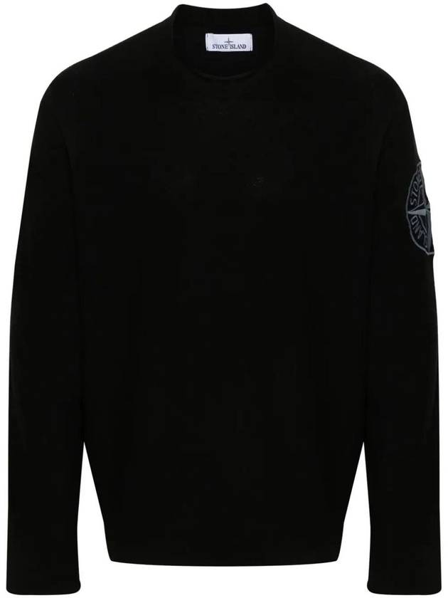 Compass Embroidered Crew Neck Organic Cotton Knit Top Navy - STONE ISLAND - BALAAN 2