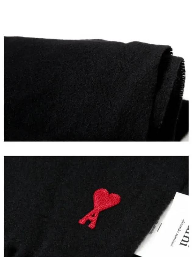 Small Heart Logo Wool Scarf Black - AMI - BALAAN 5