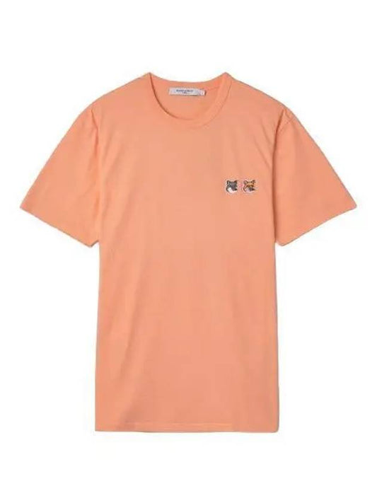 Double Fox Head Patch Classic Short Sleeve T Shirt Peach Tee - MAISON KITSUNE - BALAAN 1