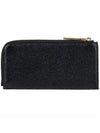 Stripe Zip Around Pebble Grain Leather Card Wallet Black - THOM BROWNE - BALAAN 6