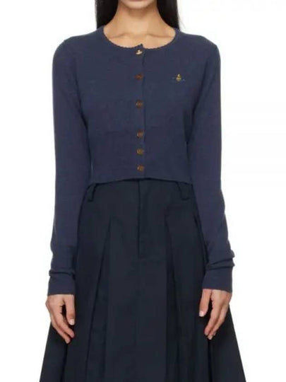 Bea ORB Embroidered Logo Crop Cardigan Dark Blue - VIVIENNE WESTWOOD - BALAAN 2