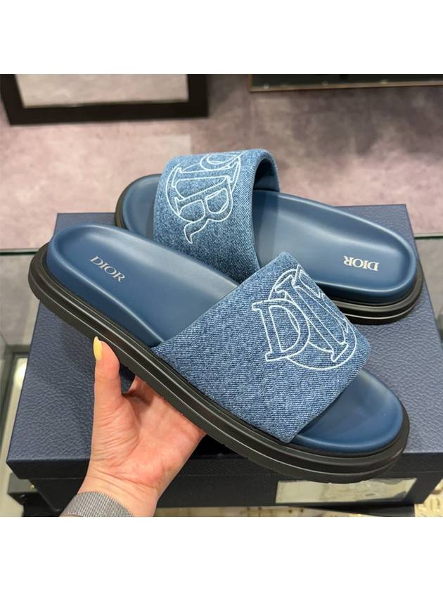 Blue Quilted Denim Aqua Mule Slippers - DIOR - BALAAN 1