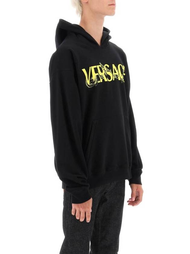 Logo Print Cotton Hoodie Black - VERSACE - BALAAN 3