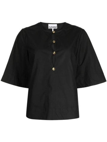 Cut-out Poplin Cotton Blouse Black - GANNI - BALAAN 1