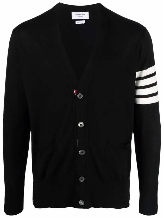 Men's Sustainable Classic Diagonal Wool Cardigan Black - THOM BROWNE - BALAAN 3