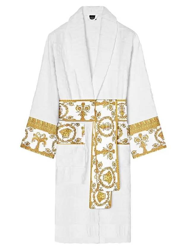 Pattern Terry Bathrobe Lounge Wear White - VERSACE - BALAAN.