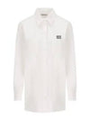 Chest Logo Populin Cotton Shirt White - MIU MIU - BALAAN 2