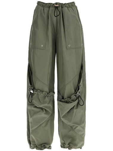 wide leg high-waisted pants with adjustable elastic in military green - THE ATTICO - BALAAN 1