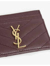 YSL Monogram Gold Tone Logo Chevron Quilted Leather Card Holder Burgundy - SAINT LAURENT - BALAAN 4