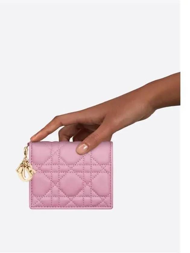 Lady Cannage Small Lambskin Half Wallet Pink - DIOR - BALAAN 6