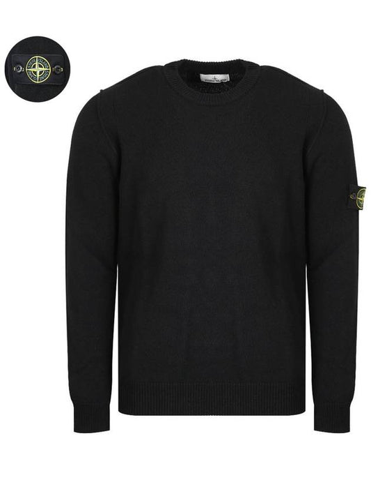 Wappen Patch Crew Neck Wool Knit Top Black - STONE ISLAND - BALAAN 2