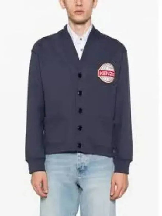 Logo Patch Jersey Cotton Cardigan Navy - KENZO - BALAAN 2