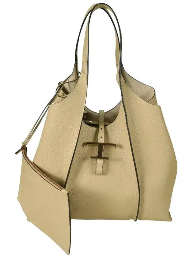 T Timeless Leather Medium Shopping Tote Bag Beige - TOD'S - BALAAN 3