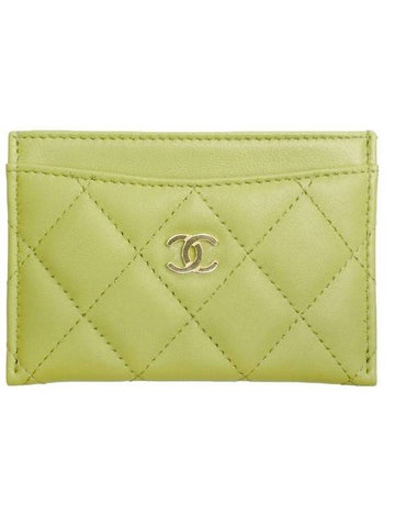 Classic Gold Hardware Grained Shiny Calfskin Card Wallet Light Green - CHANEL - BALAAN 1