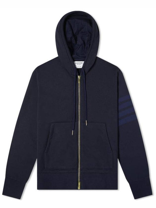 Men's Diagonal Armband Loopback Relaxed Fit Zip Up Hoodie Navy - THOM BROWNE - BALAAN 1