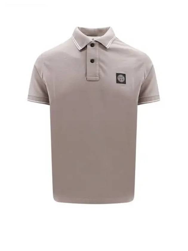 Stretch Cotton Pique Short Sleeve Polo Shirt  Dove Grey - STONE ISLAND - BALAAN 2