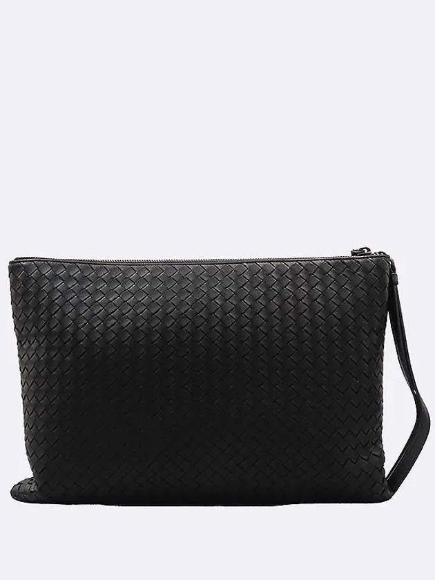 442242 Black Intrecciato Nappa Leather Document Case Clutch Wrist Strap - BOTTEGA VENETA - BALAAN 1