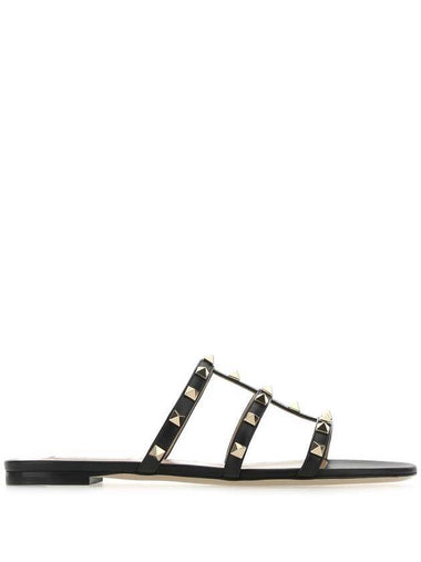 Women's Rockstud Flat Slippers Black - VALENTINO - BALAAN 1