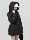 Women s Big Hooded Collar Down Padded Belt Black Half Jacket DO6242JK04 - DOYOUKNOWMC GOLF WEAR - BALAAN 3