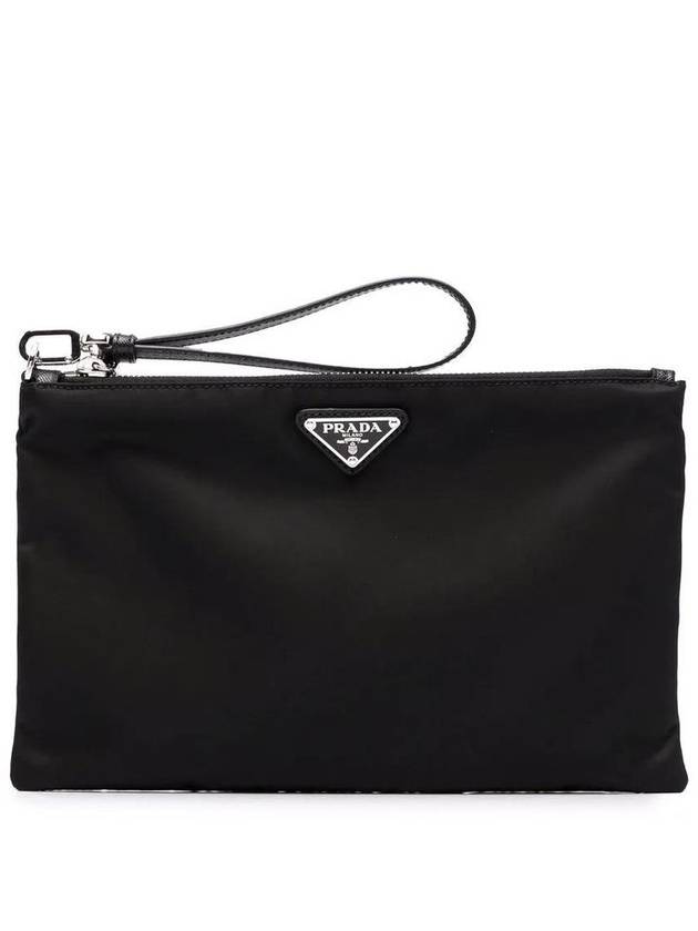 Re-Nylon and Saffiano Leather Clutch Bag Black - PRADA - BALAAN 3