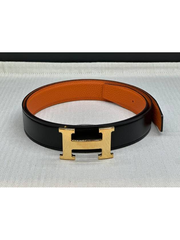 H Buckle Reversible Leather Strap 32mm Belt Black - HERMES - BALAAN 2