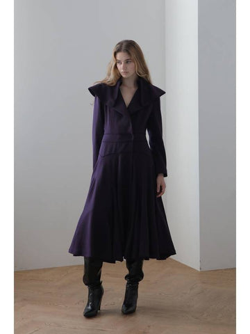 wide collar flare maxi coat purple - CAHIERS - BALAAN 1