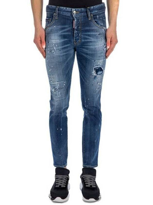 Men's Logo Patch Skinny Jeans Navy - DSQUARED2 - BALAAN 2