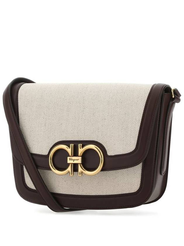 Salvatore Canvas and Leather Cross Bag Beige - SALVATORE FERRAGAMO - BALAAN 3