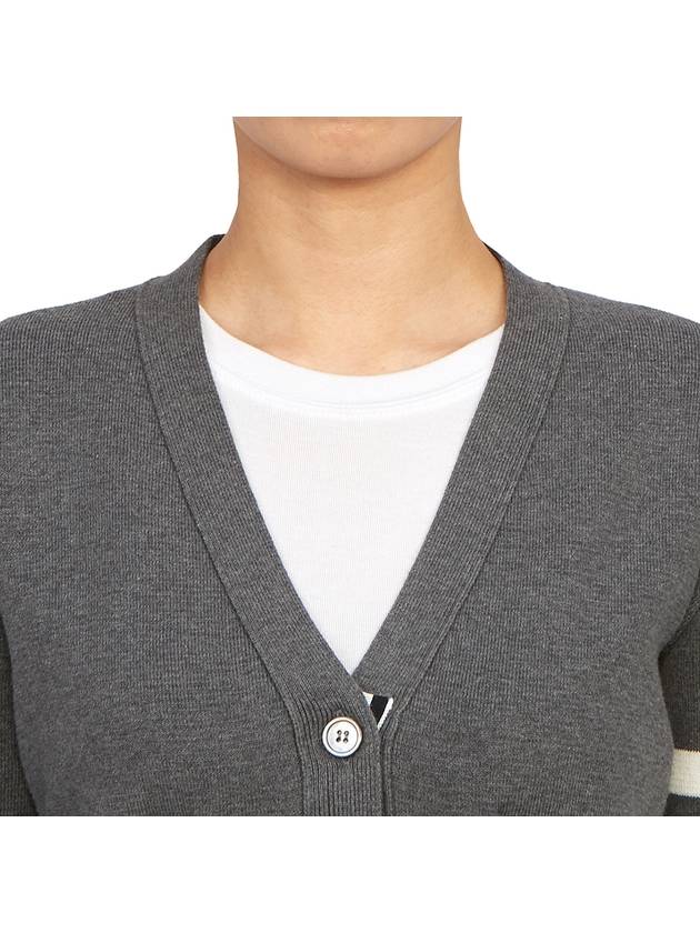 Cotton 4-Bar Milano Classic V-Neck Cardigan Medium Grey - THOM BROWNE - BALAAN 8