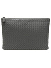 355261 Khaki Intrecciato Nappa Large Pouch Clutch - BOTTEGA VENETA - BALAAN 1