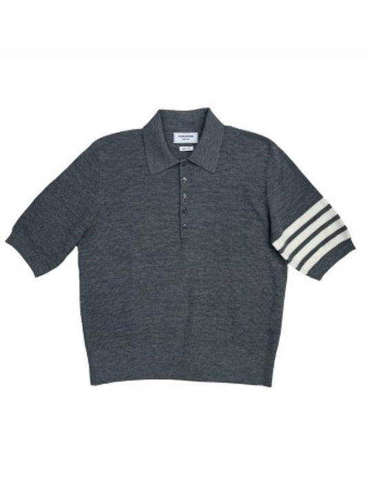 Fine Merino Waffle 4-Bar Short Sleeve Polo Shirt Light Grey - THOM BROWNE - BALAAN 2