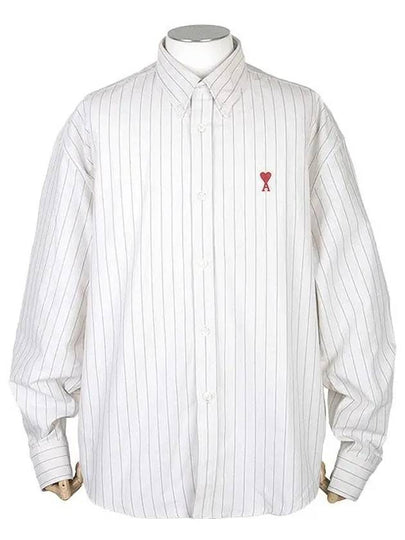 De Coeur Small Heart Logo Striped Long Sleeve Shirt Cream - AMI - BALAAN 2