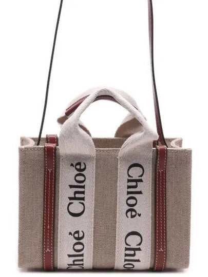 Woody Linen Canvas Calfskin Tote Bag White Brown - CHLOE - BALAAN 2