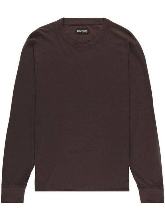 Embroidered Logo Lyocell Cotton Blend Jersey Long Sleeve T-Shirt Dark Chocolate - TOM FORD - BALAAN 1