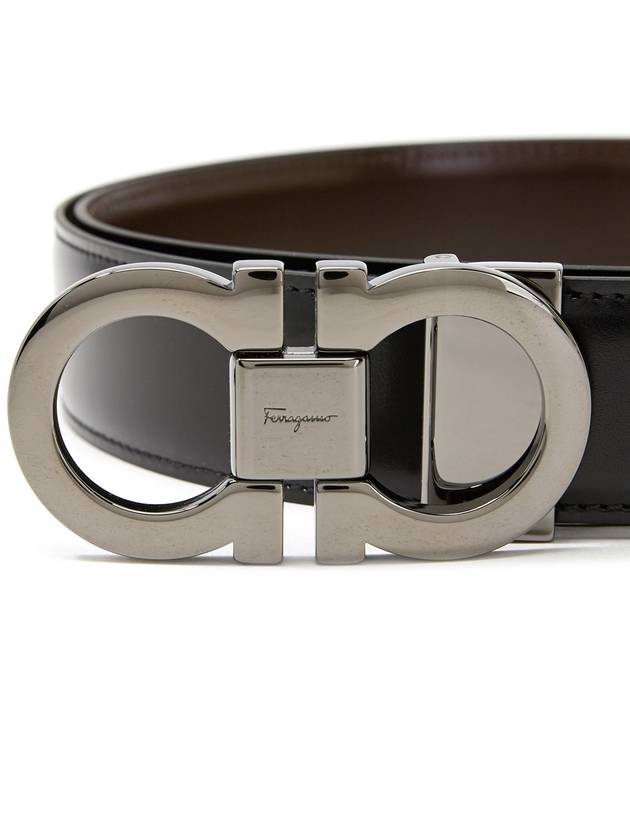 Double Gancini Reversible Leather Belt Black Auburn - SALVATORE FERRAGAMO - BALAAN 8