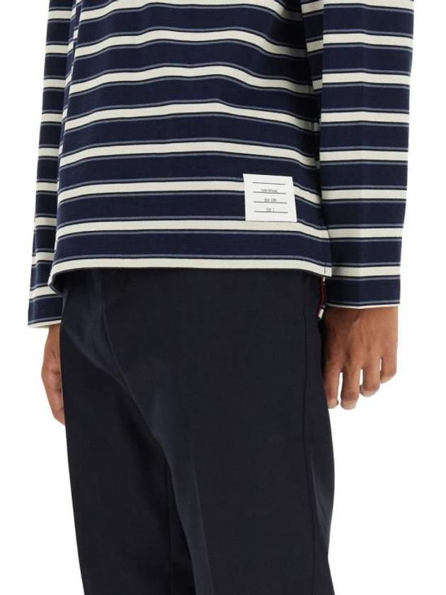 Stripe Jersey Oversized Long Sleeve T-Shirt Navy - THOM BROWNE - BALAAN 5