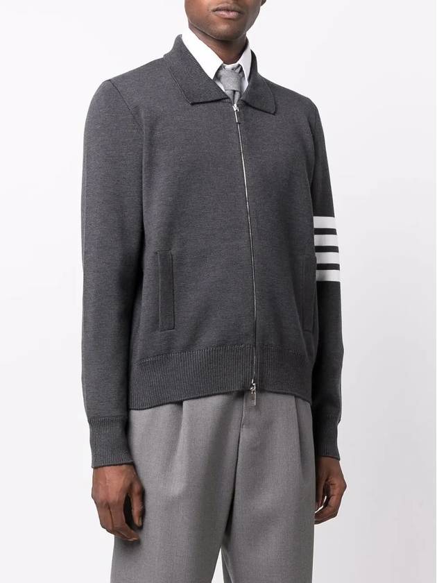 Diagonal Armband Merino Wool Zip-up Jacket Grey - THOM BROWNE - BALAAN 4