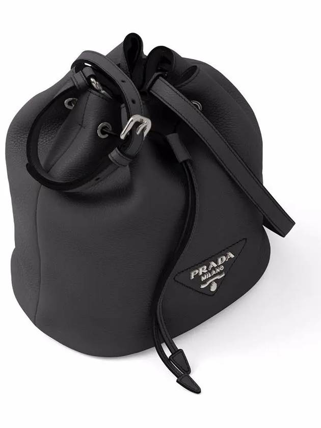 Logo Flo Leather Bucket Bag Black - PRADA - BALAAN 4