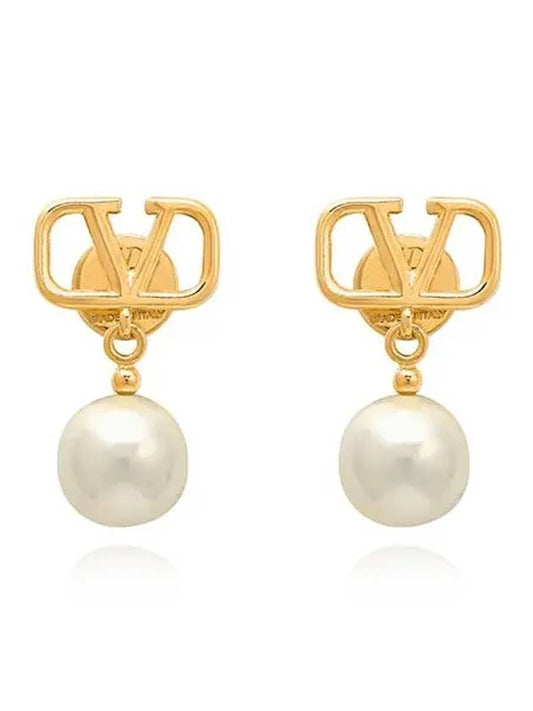 V Logo Pearl Earrings Gold - VALENTINO - BALAAN 2