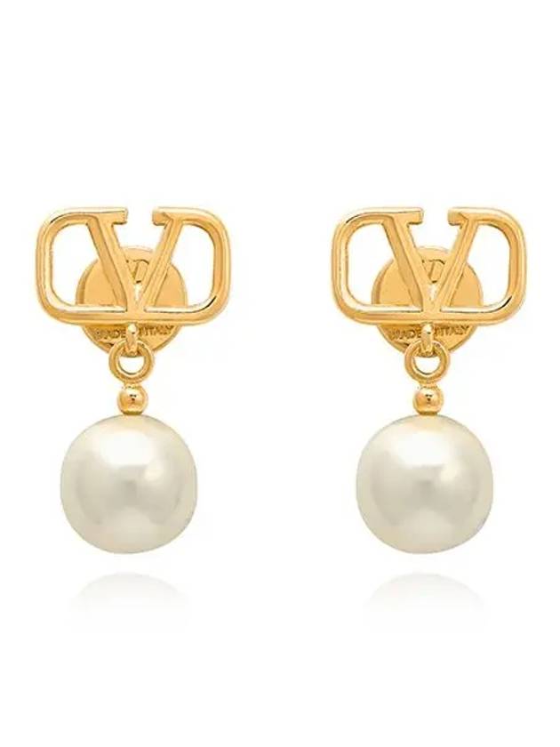 V Logo Signature Pearl Drop Earring Gold - VALENTINO - BALAAN 3