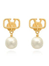 V Logo Pearl Earrings Gold - VALENTINO - BALAAN 5