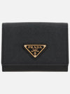 Women's Triangle Logo Saffiano Compact Half Wallet Black - PRADA - BALAAN 2