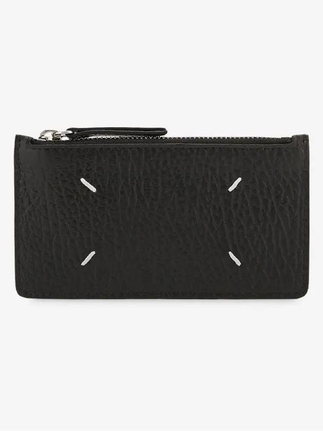 Pebble Leather Stitch Logo Zipper Card Wallet Black - MAISON MARGIELA - BALAAN 3