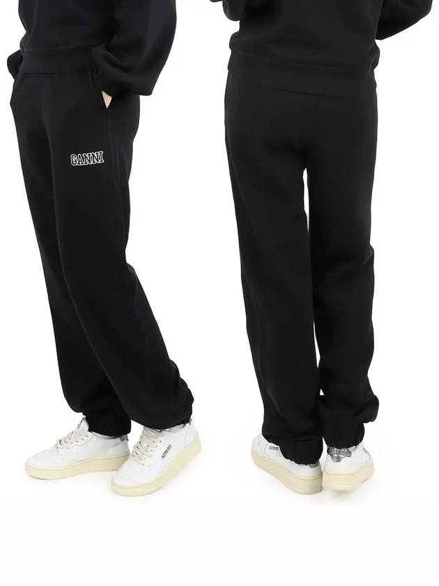 Side Logo Cotton Jogger Track Pants Black - GANNI - BALAAN.