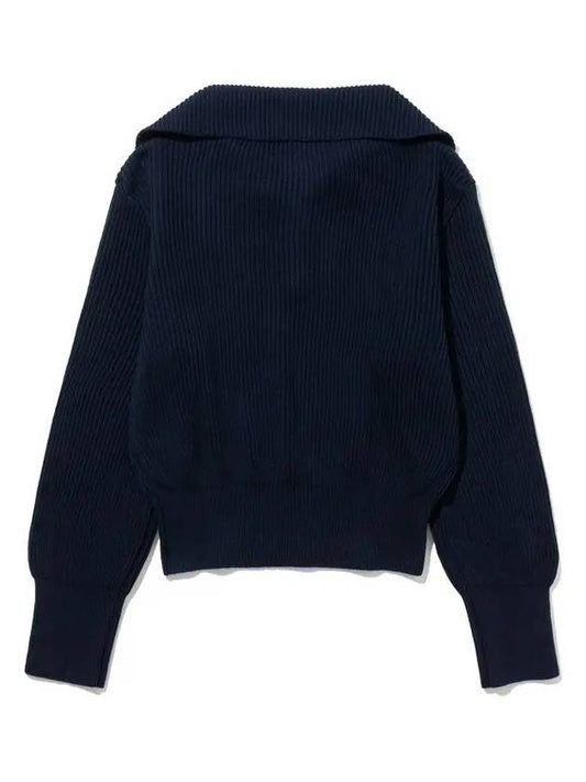 Cotton collar neck ribbed half zip-up knit NAVY - 20THHOLE - BALAAN 2