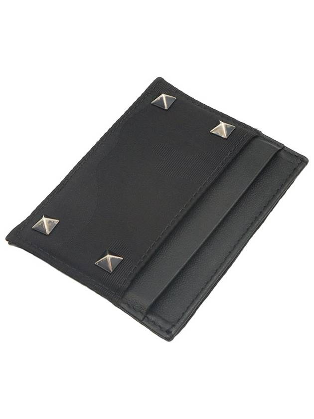 Black leather camo fabric silver Rockstud card wallet TY2P0655NAI - VALENTINO - BALAAN 6