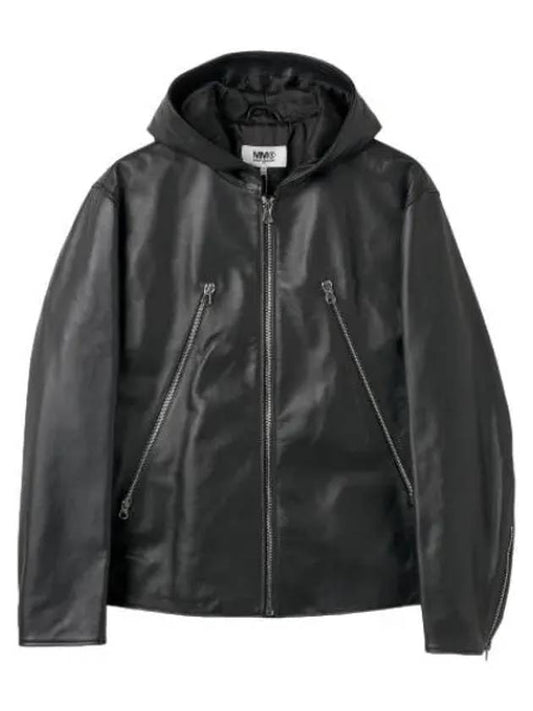 Zipper Hooded Leather Jacket Black - MAISON MARGIELA - BALAAN 2