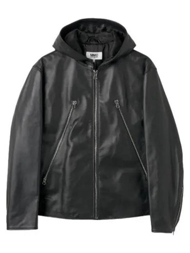 MM6 Hooded Leather Jacket Black - MAISON MARGIELA - BALAAN 1