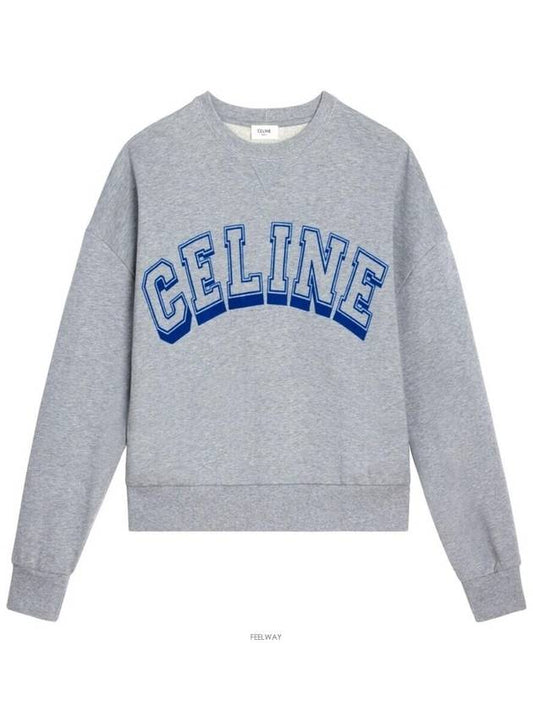 Logo Electric Blue Print Cotton Fleece Oversized Sweatshirt Grey Melange - CELINE - BALAAN 2