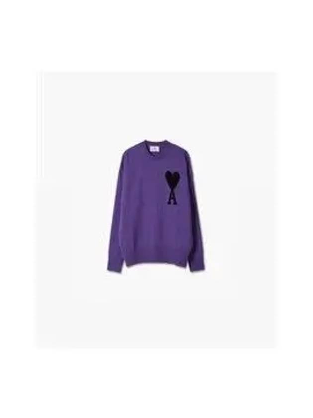 Big Heart Logo Wool Knit Top Purple Black - AMI - BALAAN 8